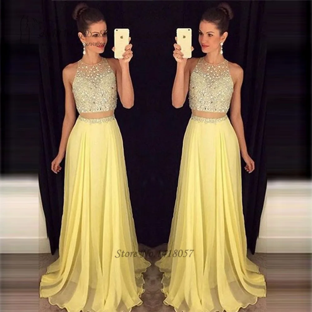 Vestido Longo, желтое длинное элегантное платье на выпускной, 2 предмета, кристаллы, вечернее платье для выпускного, Formatura Ballkleider
