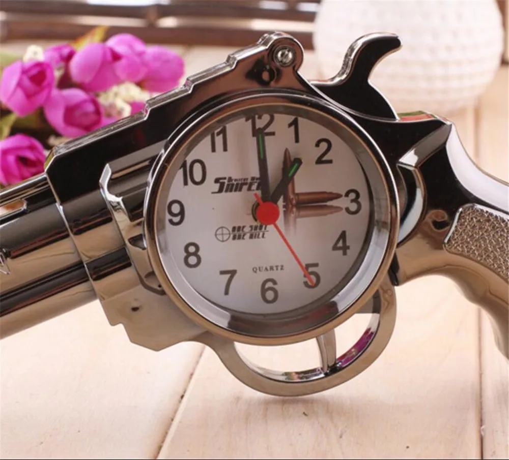 Новый 2018 Новинка пистолет форма будильник настольные прикроватные украшения