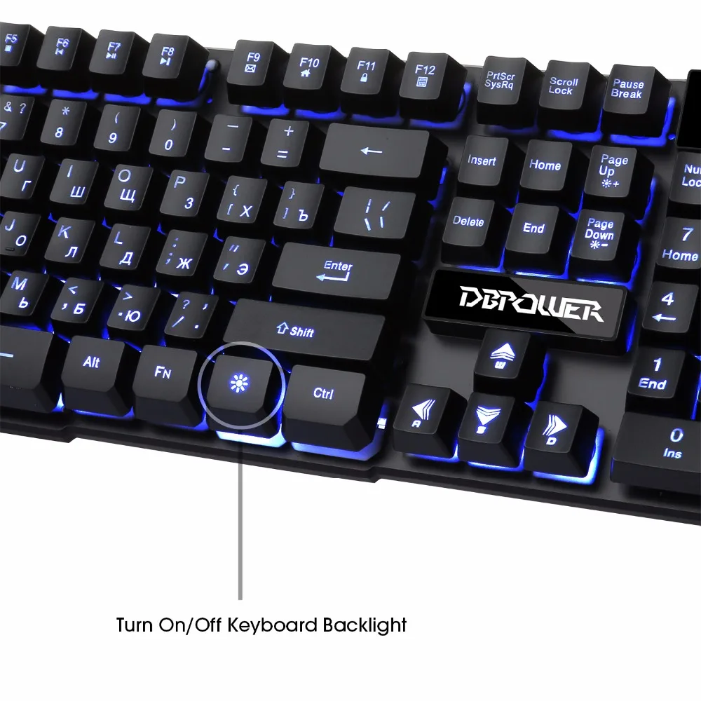 DBPOWER русская/английская игровая клавиатура USB 3 режима подсветки плавающие брелки