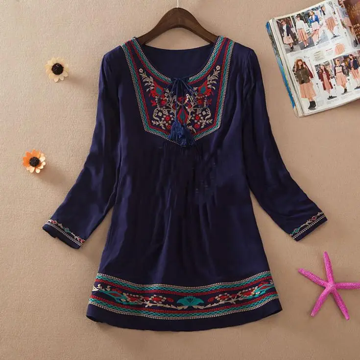 Для женщин S Топы корректирующие и блузки для малышек 2019 вышивка boho Свободная