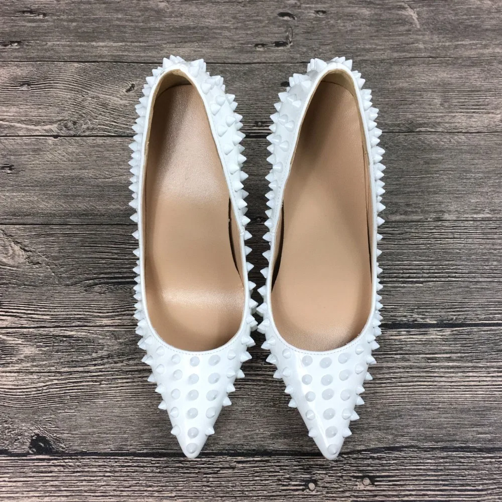 Туфли лодочки на высоком каблуке 10 см 12 из искусственной кожи с заклепками|heel