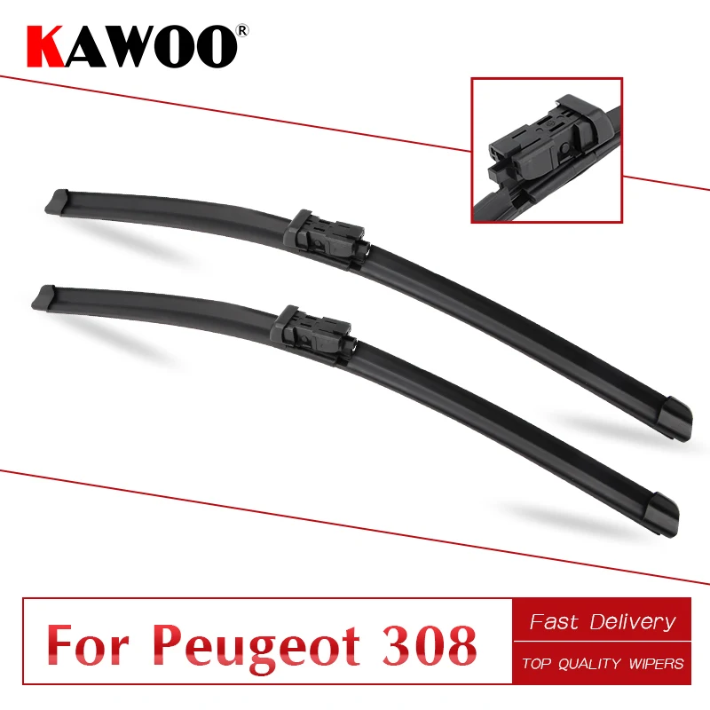 

KAWOO For Peugeot 308 T7 T9(Hatchback/SW)/T7 CC ,Car Wiper Blades Soft Rubber Model Year From 2007 To 2018 Fit Push Button Arm