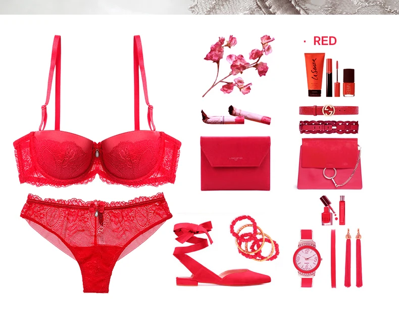 Lilymoda, женское нижнее белье, кружевной бюстгальтер с жемчужинами, трусики, красный бюстгальтер, набор, сексуальные стринги, бесшовное нижнее белье, пуш-ап бюстгальтер