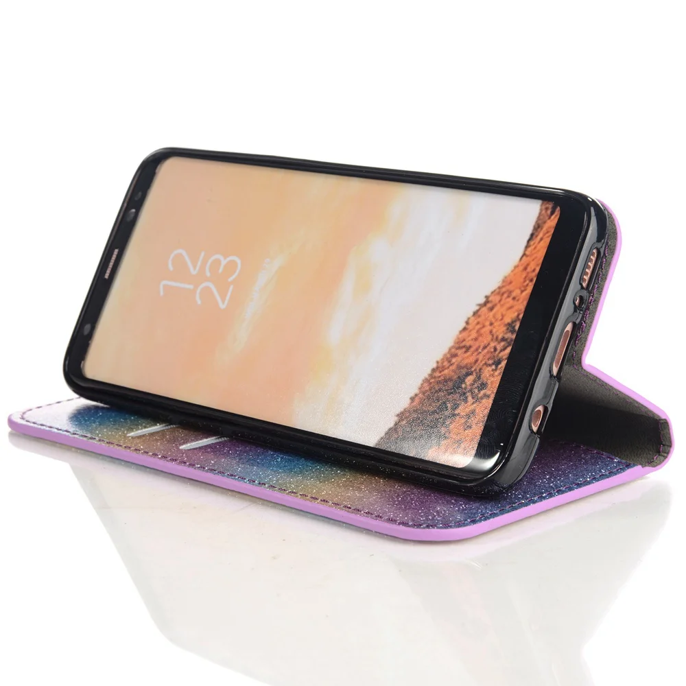 Кожаный Радужный Чехол кошелек для Samsung Galaxy J3 J4 J5 J6 J7 A6 A8 A9 2018 держатель карт S6 S7 S9 S10