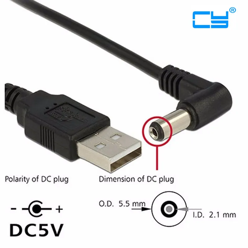 Штекер USB 2 0 типа А под прямым углом 90 градусов 5 5x2 1 мм в постоянного тока штекер