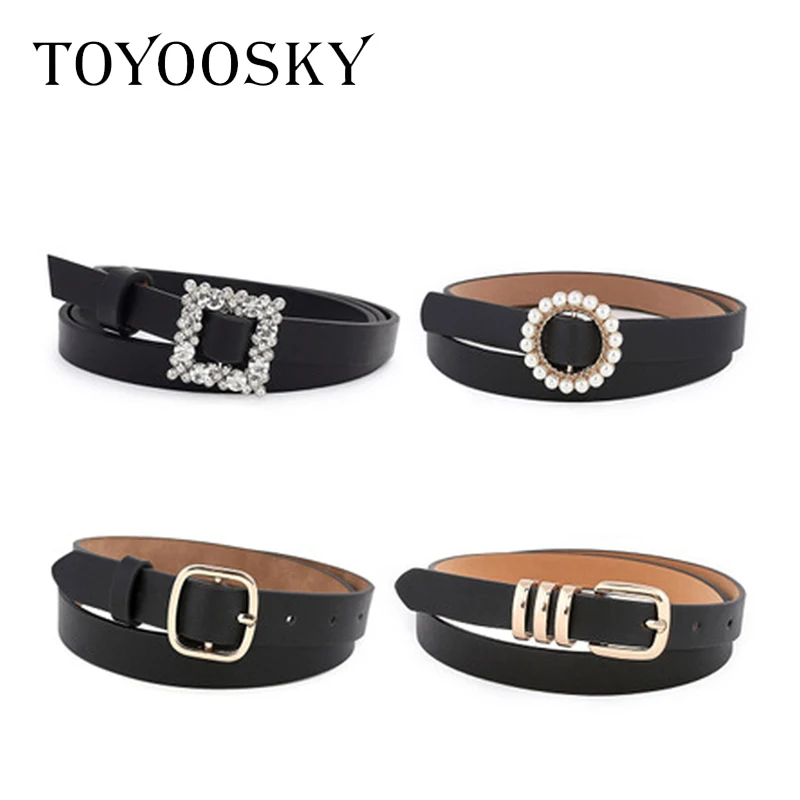 

TOYOOSKY Luxury Women Belts PU Leather Pearl Rhinestone Pin Buckle Thin Belt for Dress All-match Belts for Female Cinturon Mujer