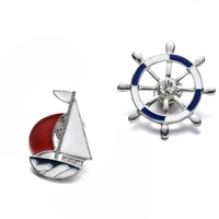fashion ships brooches for man women blue red crystal sailboat helm enamel lapel pins and brooches jewellery bijuteria
