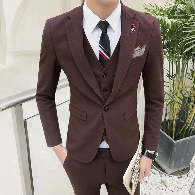 Новинка 2018 мужской однотонный твидовый костюм из полиэстера с одной пряжкой