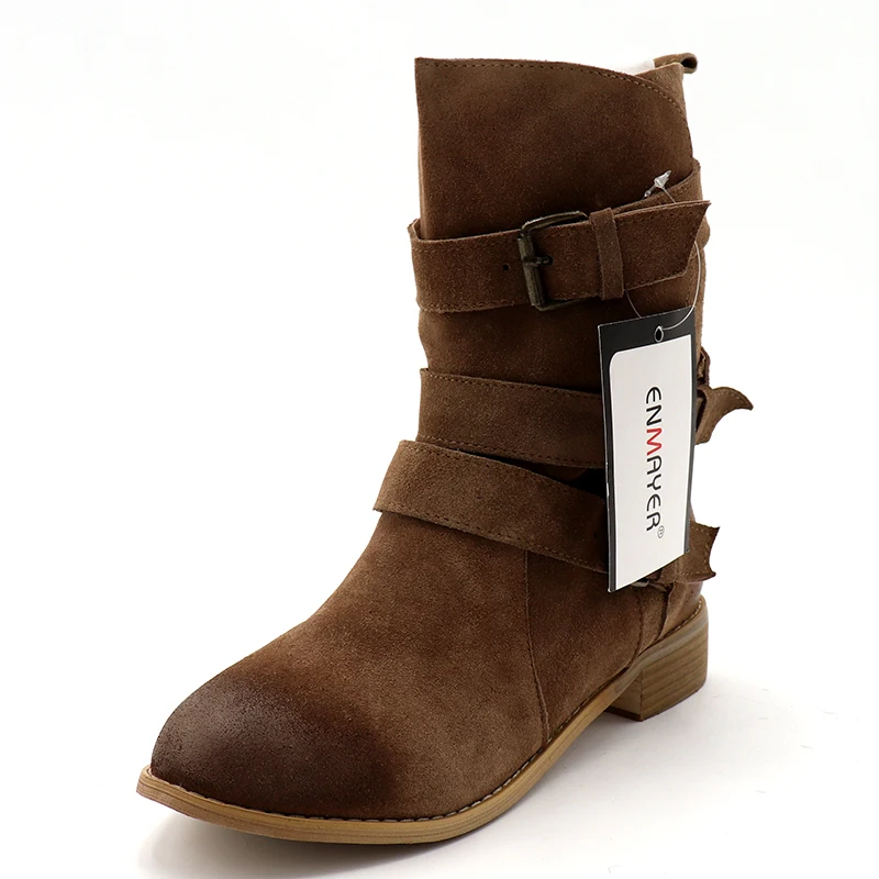 ENMAYER Shoes Woman Winter Boots Cowboy Western Plus Size 33 43 Mid calf for Women Short Black Light tan CR673|Сапоги до середины