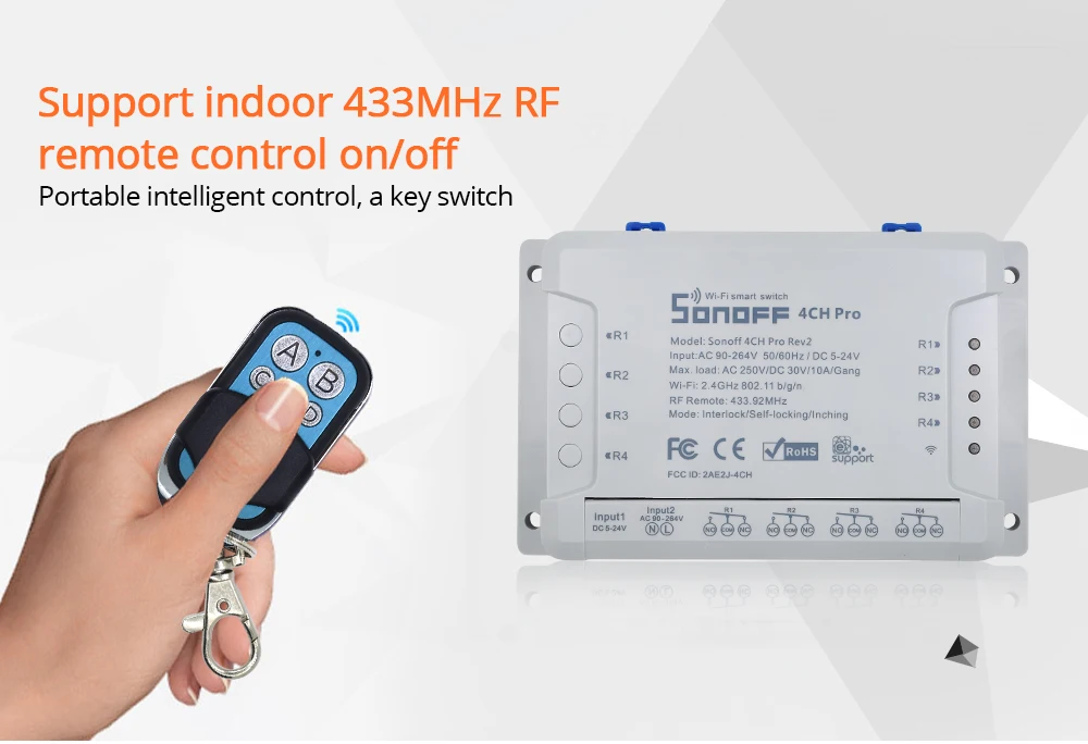 SONOFF 4CH Pro R2 Wifi 433 МГц 4 канала/банда РЧ смарт-переключатель беспроводной дистанционный самоблокирующийся инчинг интерлок реле Google Home