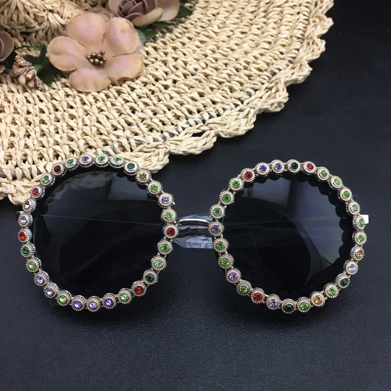 Модные женские красочные Кристальные круглые солнцезащитные очки классические