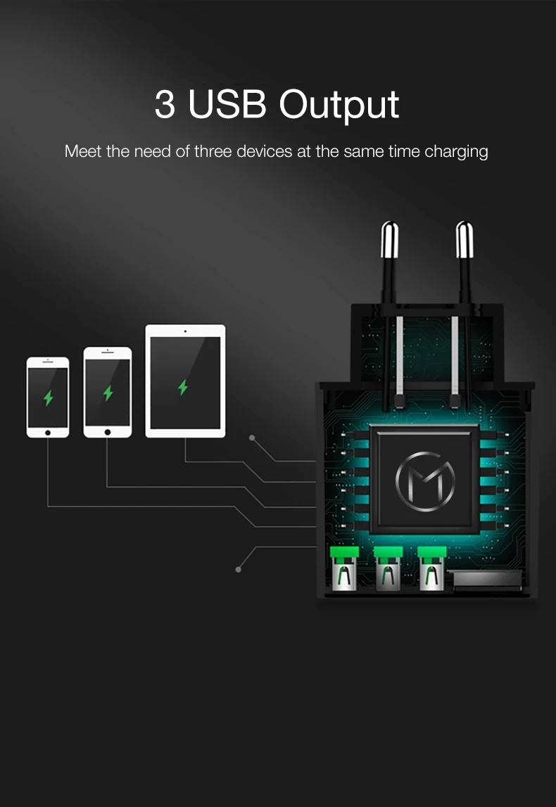 MOOJECAL, светодиодный 3 Порты USB Зарядное устройство Универсальная вилка европейского стандарта стены мобильного телефона Зарядное устройство для iPhone Xs Max X 8 7 для samsung S8 S9 адаптер