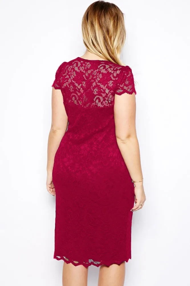 Dear lover Summer 2017 Women Plus size Dresses Black Scalloped V-neck Short Sleeve Lace Formal Midi Office Work Dress LC6415 | Женская