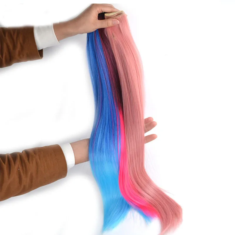 Jeedou Ombre Color One Piece With 5Clips Clip In Hair Extension Straight Synthetic Hair Green Pink Natural Colors Hairpieces