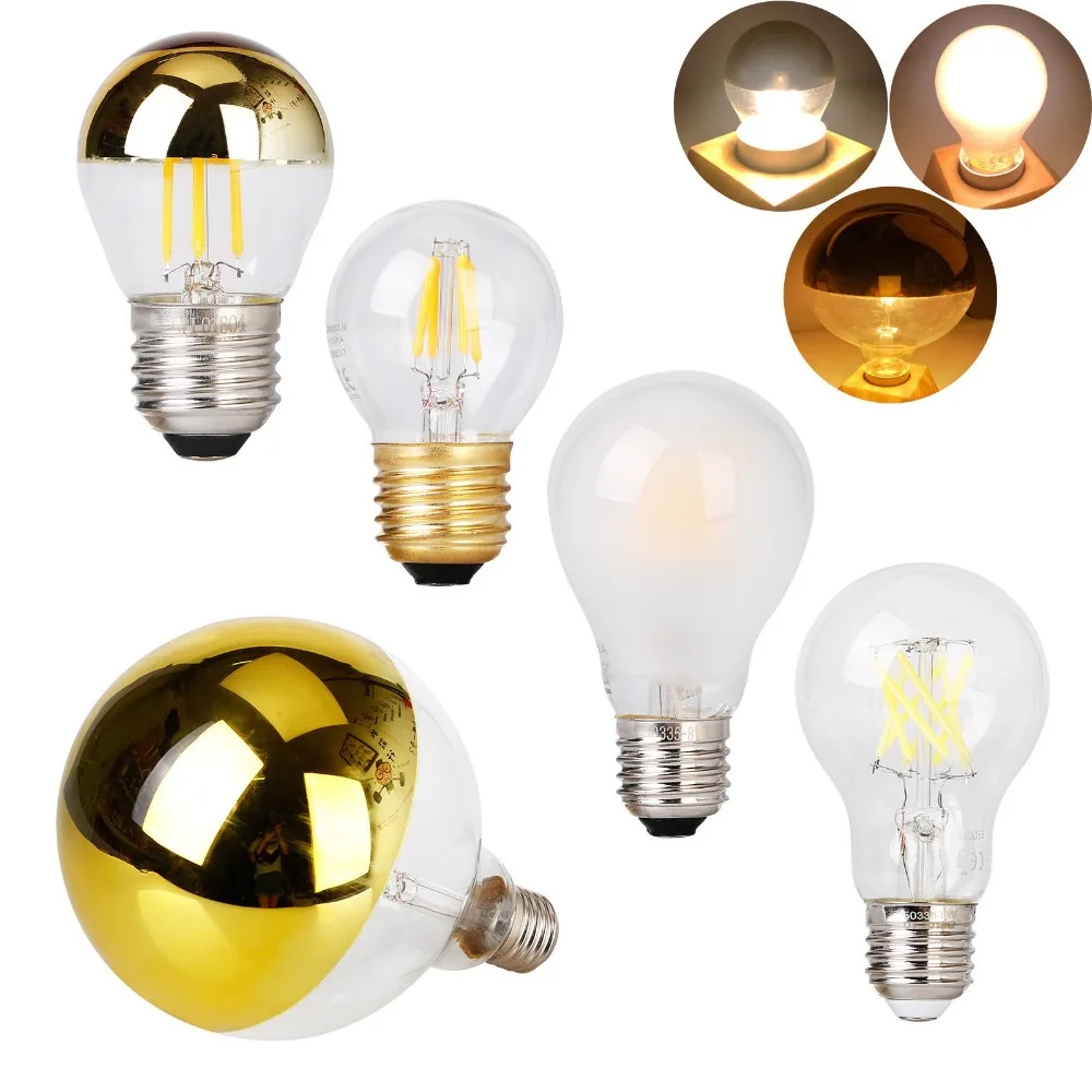 Светодиодный Edison винтовая лампочка с регулируемой яркостью E27 A60 G45 G125 4 Вт 8 теплый