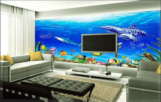 Quality imported green waterproof mildew nonwovens underwater world HDTVs background wallpaper 2015 3d board wall|wallpaper base|wallpaper
