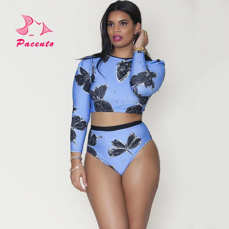 Pacento комплект бикини плюс размер 2018 3xl Bather с длинным рукавом женское Большие