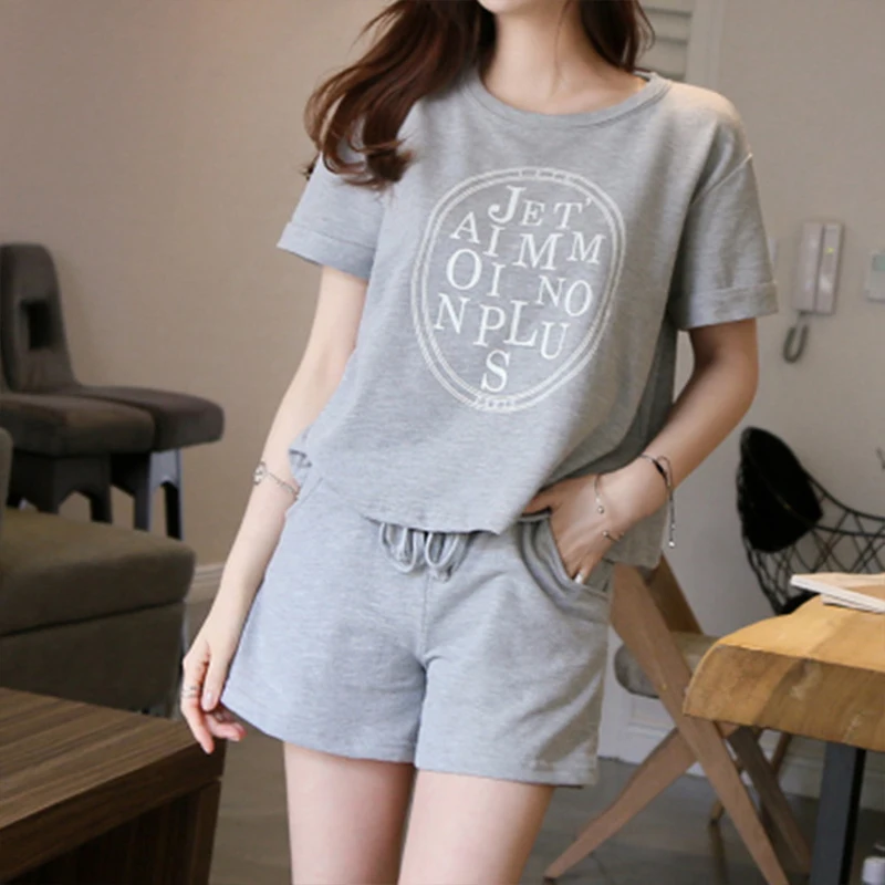 2 комплекта летних женских костюмов футболка с принтом свободные шорты