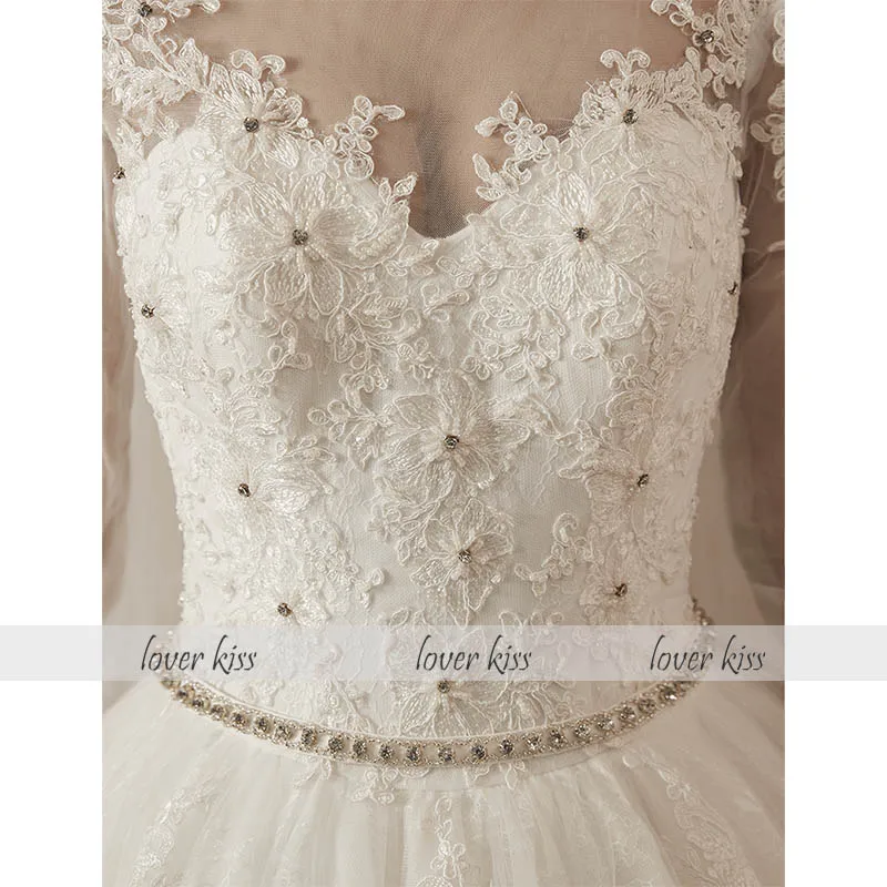 

Lover Kiss robe de mariage princesse Beaded Luxury Wedding Dress Long Sleeves Lace Fall Wedding Gown For Brides Vestido De Noiva
