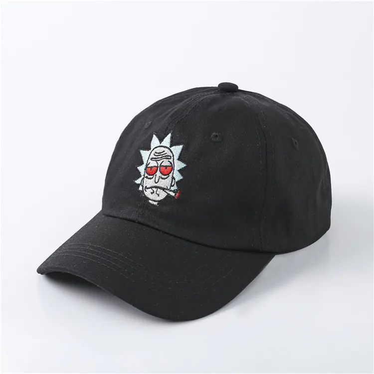 Черный BBS131 новые американские анимационные кепки с изображением Рика папа шляпа Рик и Морти вышивка шляпы регулируемый Casquette хлопковая бейсбольная кепка Bone Snapback - Цвет: Черный