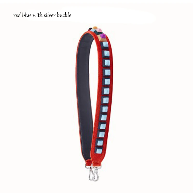 red blue stud silver Новинка, женские сумки из натуральной кожи, сумка на ремешке, шикарная сумка с заклепками, ремень, цветочный и простой дизайн, легко застёгивающийся M2016 - Цвет: red blue stud silver