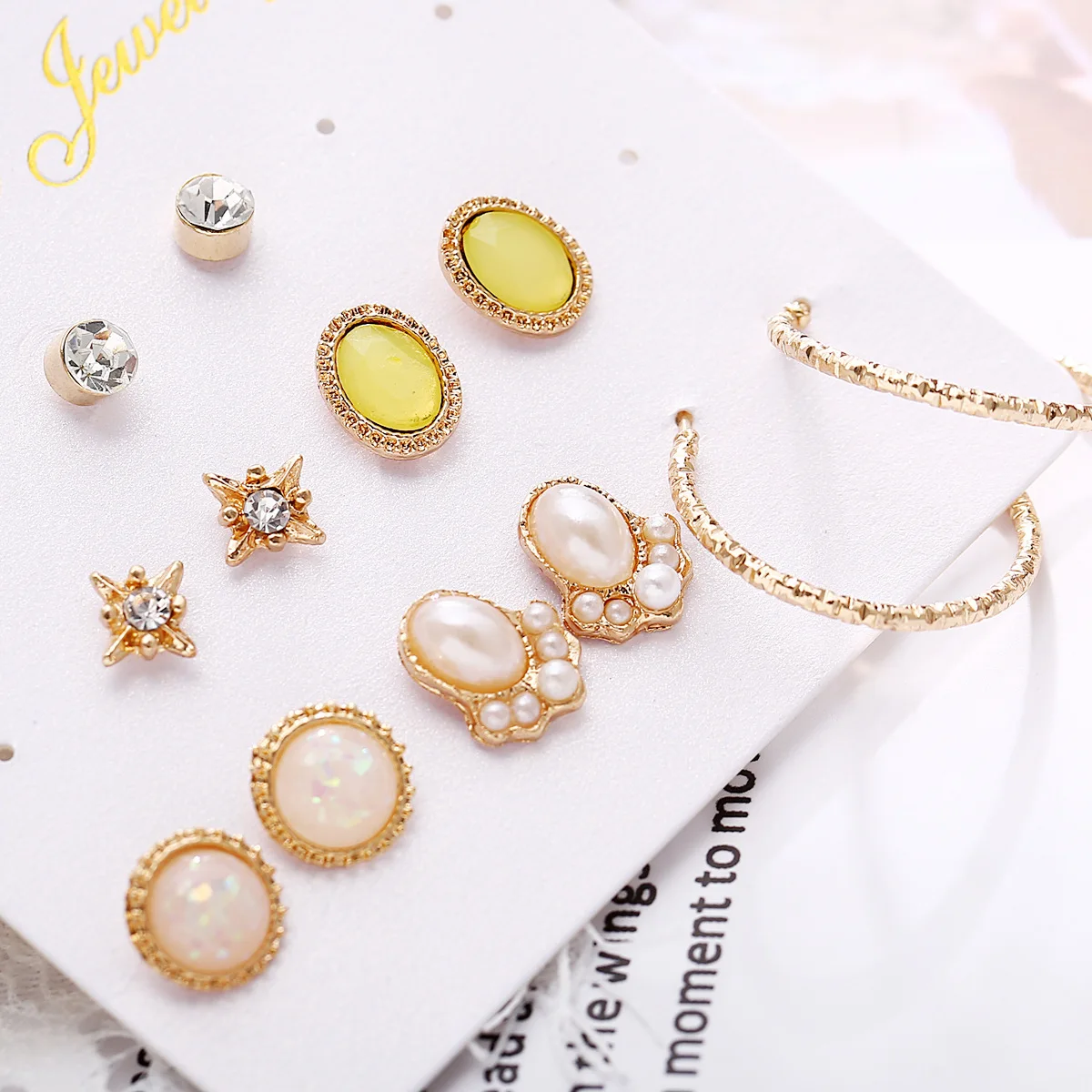RLOPAY 6 Pairs/sets Alloy Geometric Earrings Women Girl Fashion Pearl CZ Bead Gold Color Jewelry Metal Stud Set | Украшения и