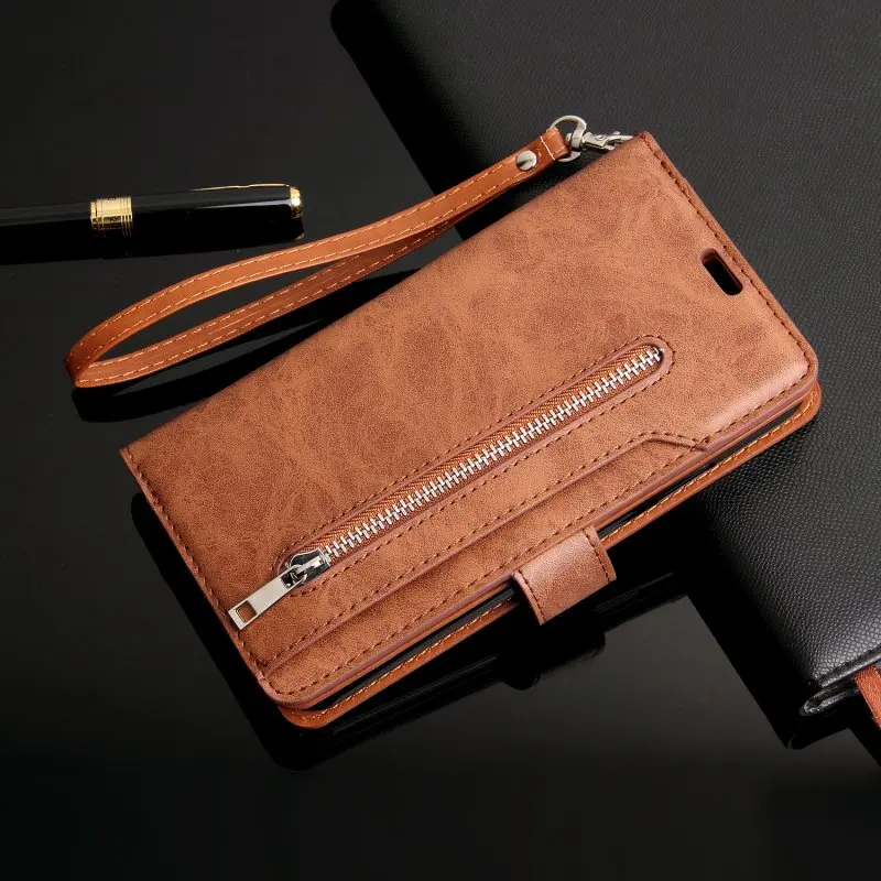 Коричневый Многофункциональный кожаный кошелек на молнии Card Case для iPhone 5 5S SE 6 6S 7 8 Plus X XR XS Max чехол Обложка Flip Стенд на Коке - Цвет: Коричневый