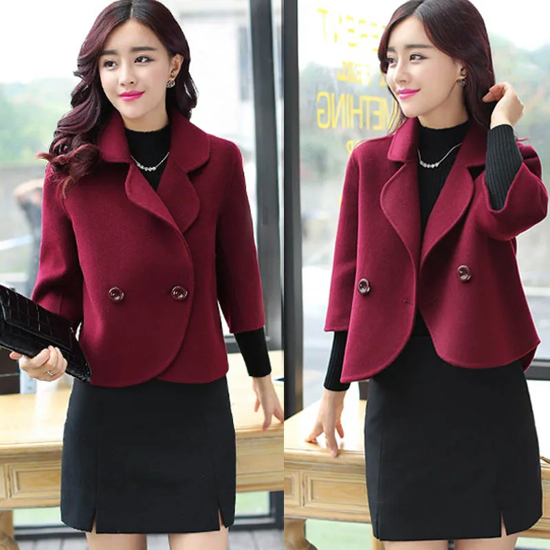 Женская шерстяная куртка из смешанной ткани короткая Модная тонкая двухрядная