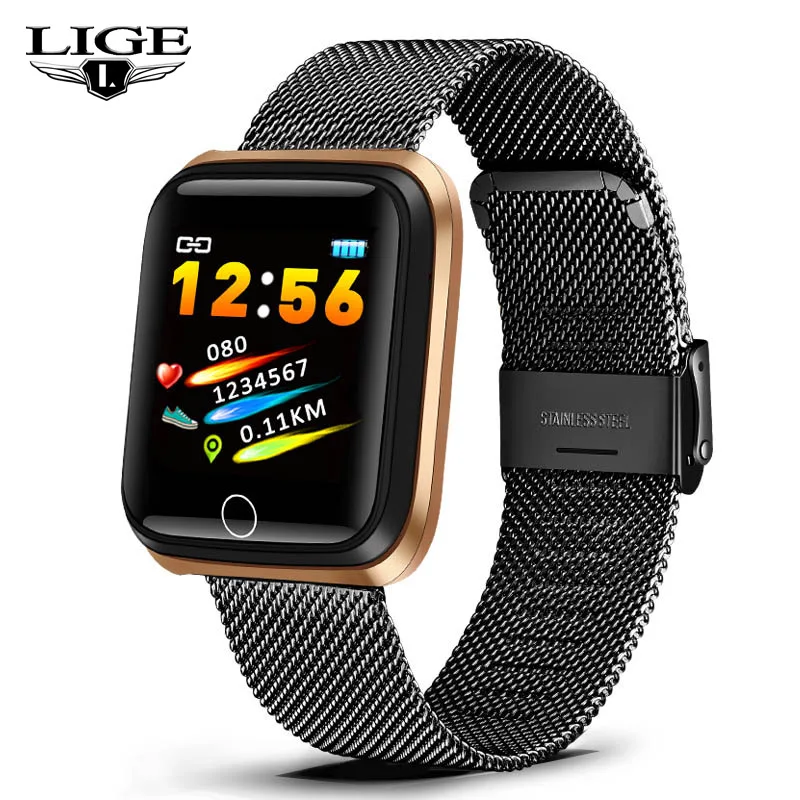 Black rose gold LIGE новые умные часы, монитор сердечного ритма, артериального давления, фитнес-трекер, умный браслет, браслет, шагомер, спортивный смарт-браслет - Цвет: Black rose gold