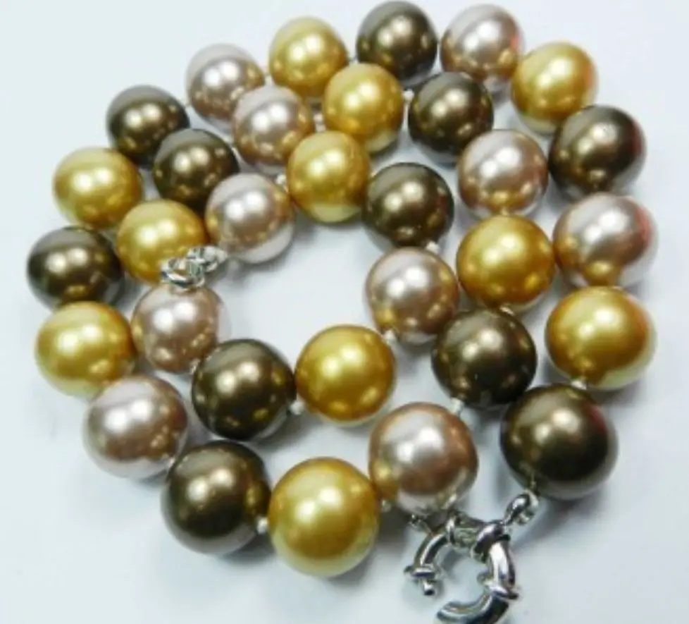 Hot sell -&gt@@ 12mm Charming Multicolor colour shell pearl necklace18&quotAAA style Fine Noble real Natural S -Top quality free shipp |