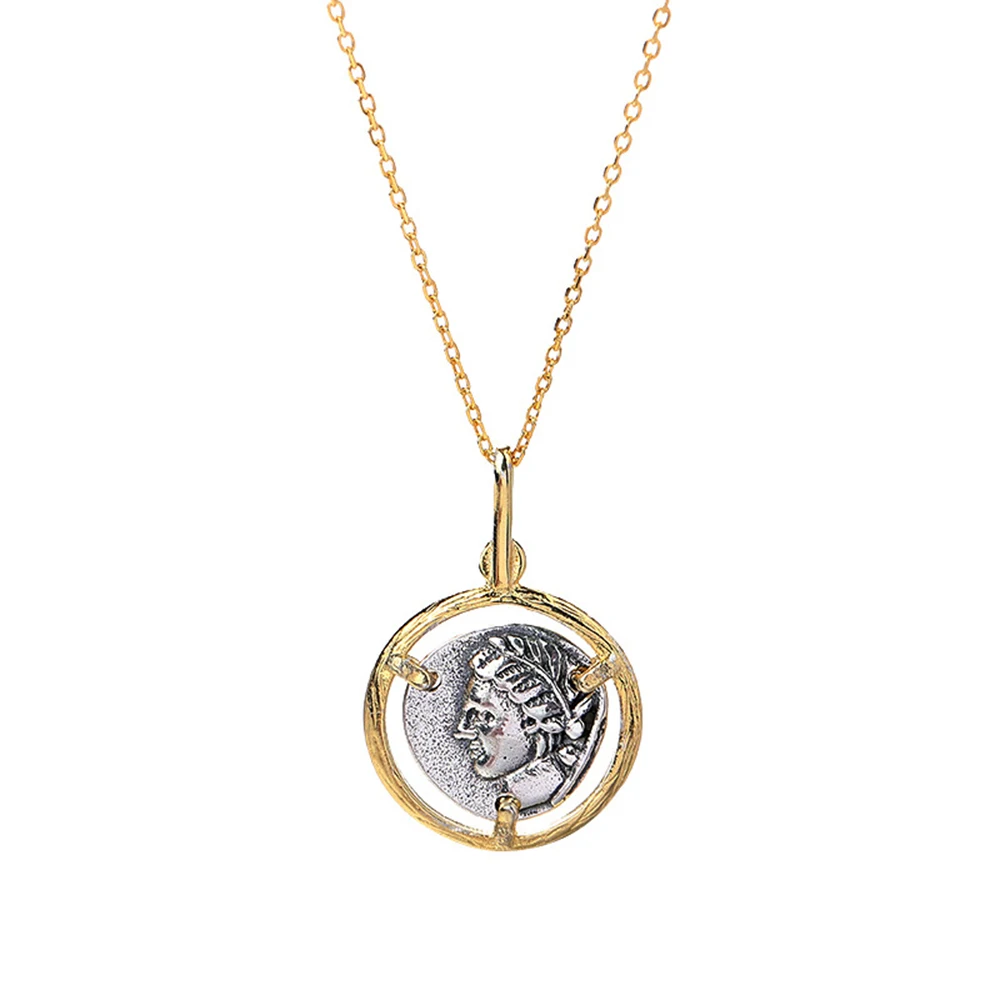 Colgante Vintage de Plata de Ley 925 con moneda romana, colgante Retro de doble cara con grabado de Avatar, etiqueta, collar de oro multitono