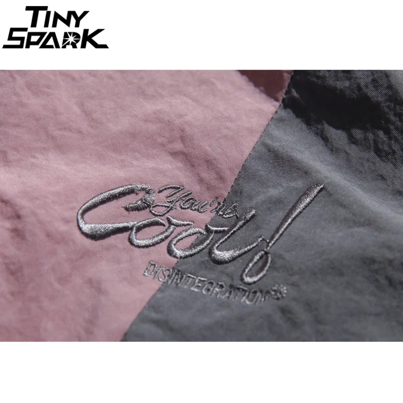 Мужская ветровка в стиле хип хоп с капюшоном винтажная розовая куртка блоками