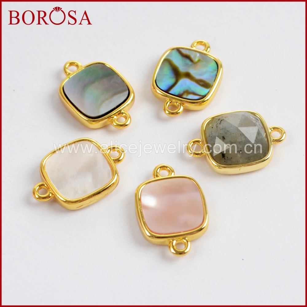 BOROSA 10PCS 11x11mm Square Multi-kind Faceted Druzy Stones Connectors Natural Shell Double Charms Jewelry for Bracelet WX987 | Украшения и