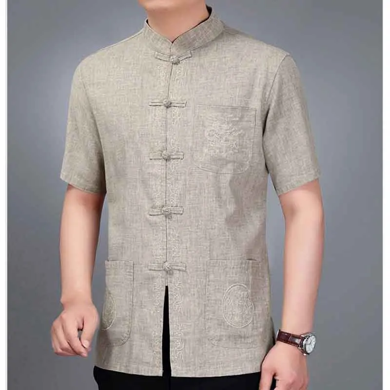 Мужские комплекты боевых искусств костюм Тан летние рубашки с коротким рукавом +