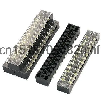 

5pcs Dual Rows 12 Positions Clear Covered Screw Terminal Barrier Block 600V 15A