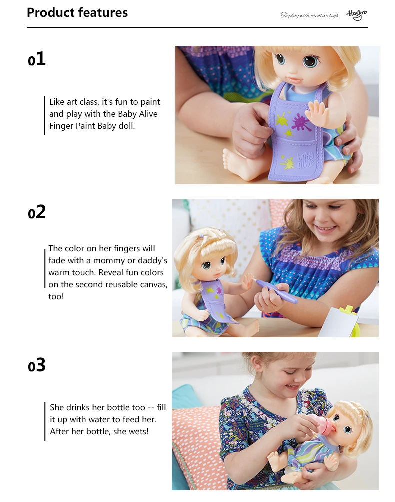 Hasbro Baby Alive Finger paint Детские светлые волосы реалистичные Reborn Детские Куклы Игрушки для девочек интерактивные детские развивающие для возраста 3 года