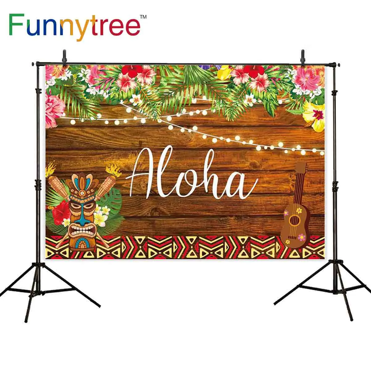 

Funnytree Aloha летний деревянный фон для фотосъемки гитара Тотем фестиваль цветы Фотофон для дня рождения фотосессия