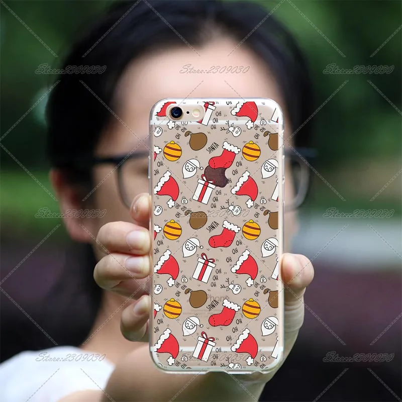 Милый Забавный чехол Санта-Клауса с Рождеством для iPhone Xs 8 6 6S Plus X 5 5S SE 7 Прозрачный