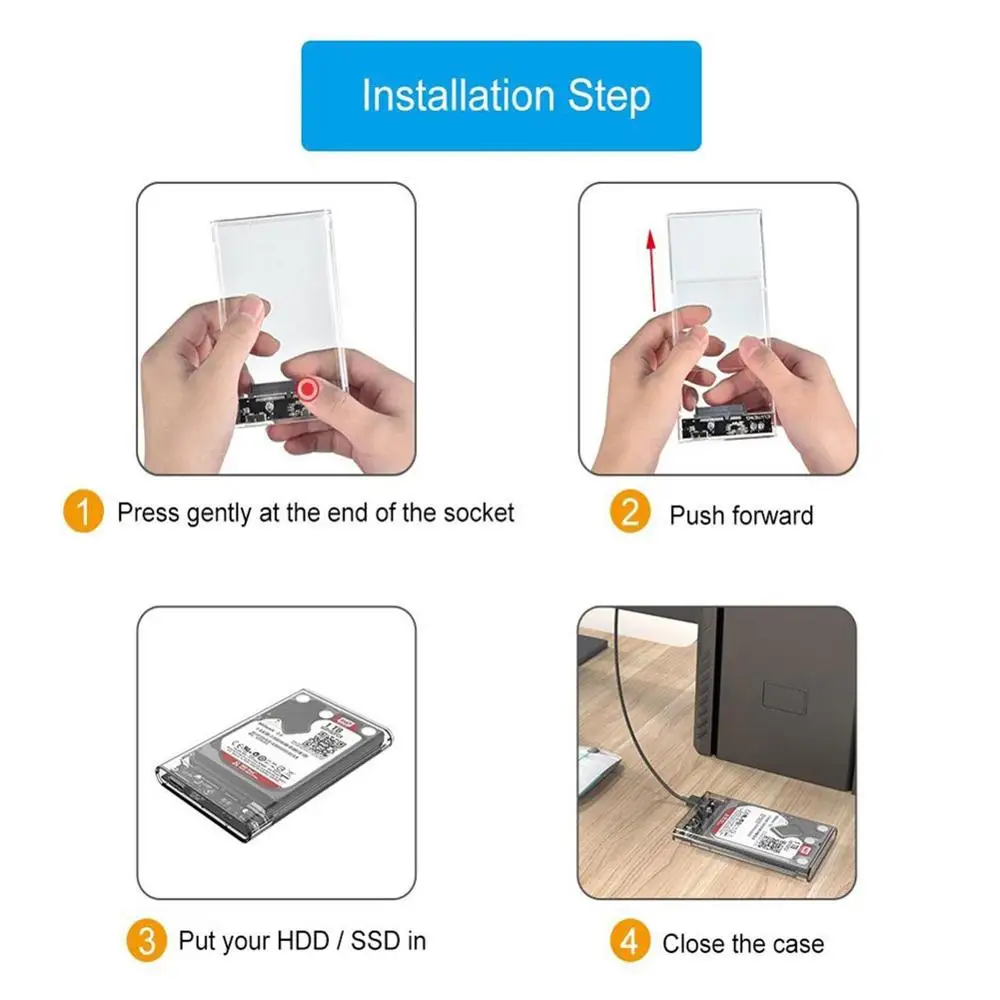 Прозрачный корпус для внешнего жесткого диска USB 3 0 2 5 дюйма SATA3 Гбит/с 128*79*13 мм |