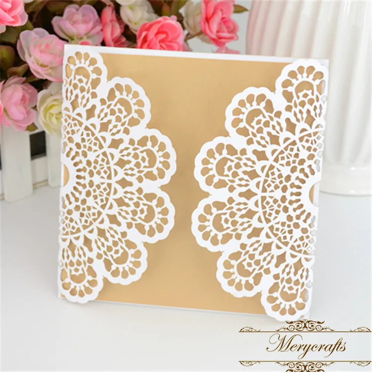 

50pieces New product laser cut unique vintage wedding invitation card