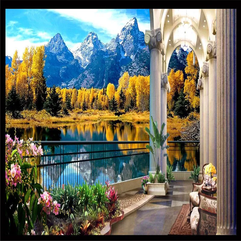 Beibehang3D балкон альпийский клен озеро пейзаж фон современная Европа росписи для