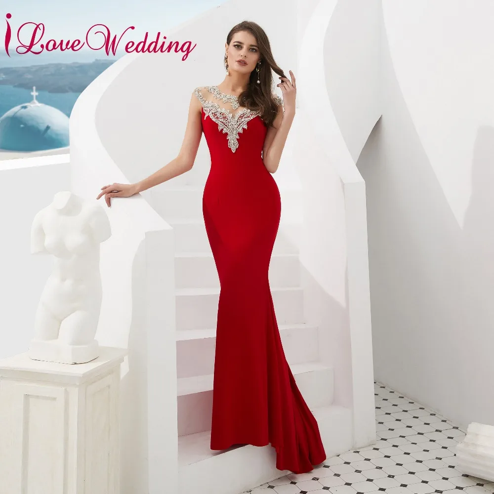 ILoveWedding элегантный Иллюзия с украшением в виде кристаллов бисера Длинные платье для выпускного вечера