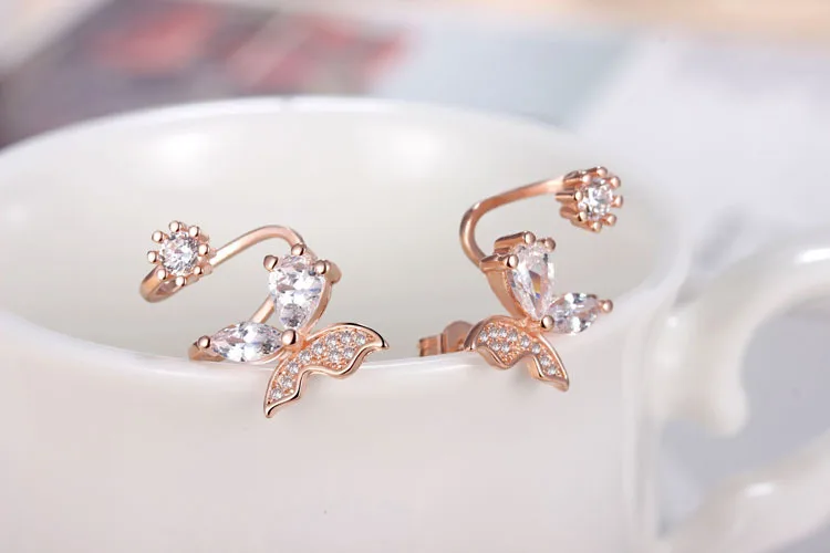High quality Fashion Jewelry New Design Butterfly Shiny Zircon 925 Sterling Silver Stud Earrings for Women gift Promotion | Украшения и