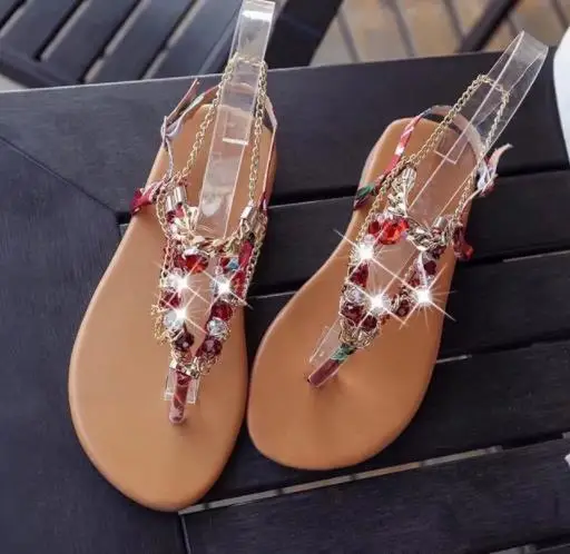 New seaside sandals for women in 2019 Summer Water Drill Ethnic Wind Bohemia Beach Shoes Pinch Foot Flat Bottom Roman Baitie | Обувь