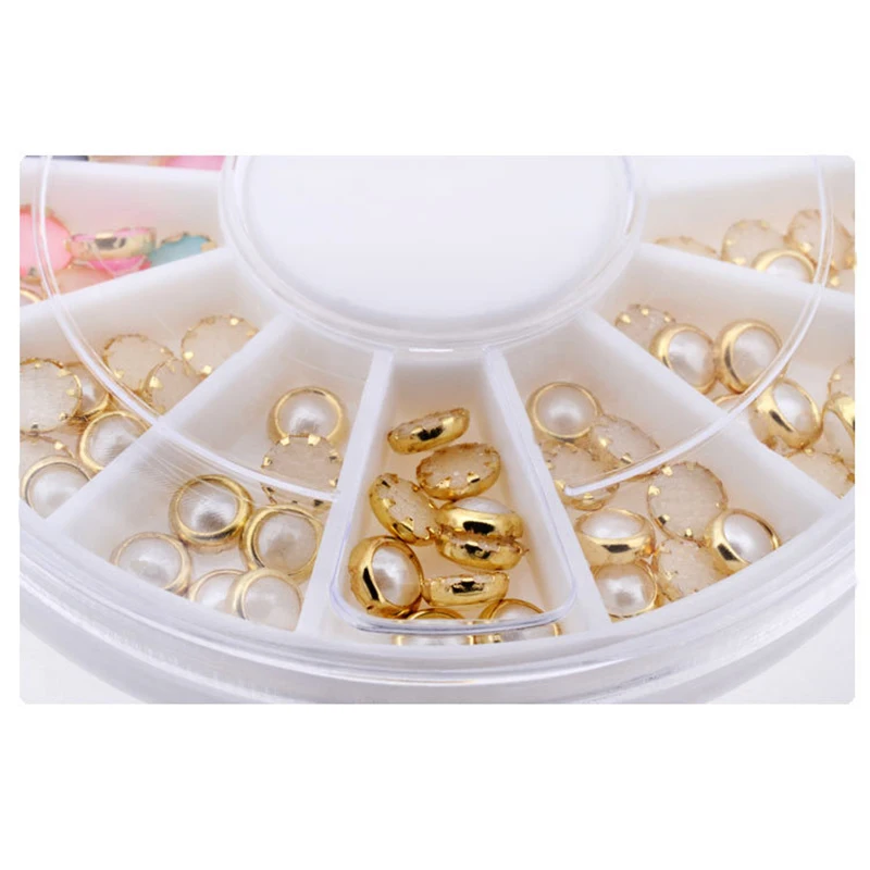 

Hot 3d Nail Art Pearl Rhinestones Wheel,5mm Nail Stylish Tool Metal Studs Gems Charm Craft,DIY Manicure Nail Jewelry Decorations
