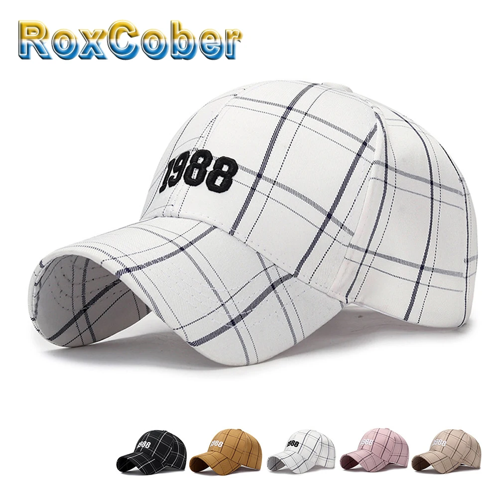 RoxCober Новая модная клетчатая бейсболка с вышивкой 1988, Солнцезащитная бейсболка, облегающая Кепка для мужчин и женщин, козырьки