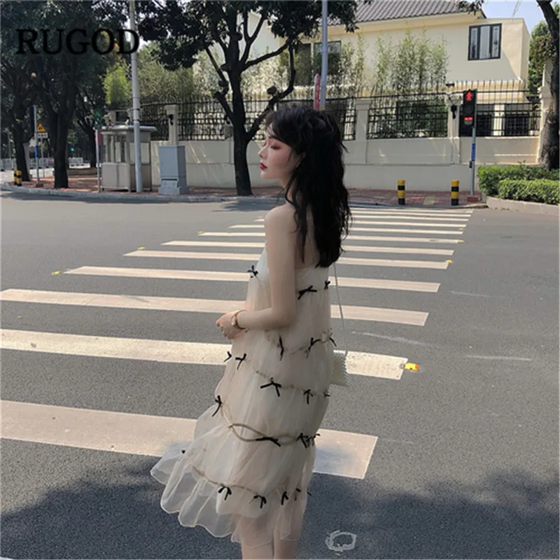 Женское платье с бантом RUGOD Кружевное Платье До Колена на тонких