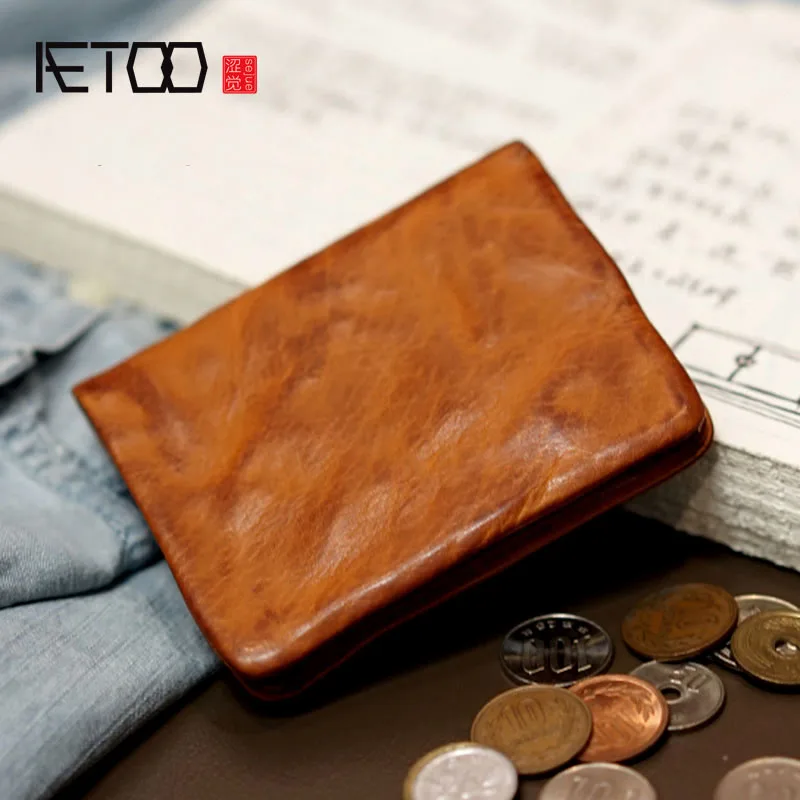 Тонкий кожаный бумажник AETOO Япония и Южная Корея оригинальный ручной работы для