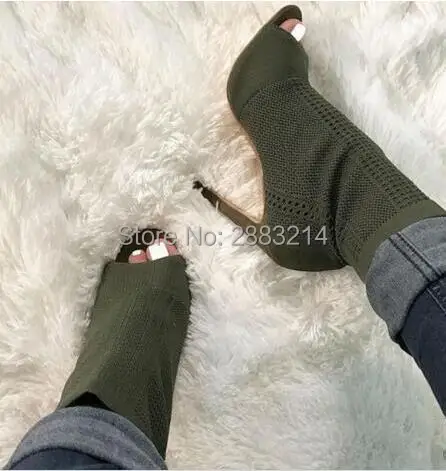 Новинка 2017 года пикантные вязаные туфли на высоком каблуке с открытым носком