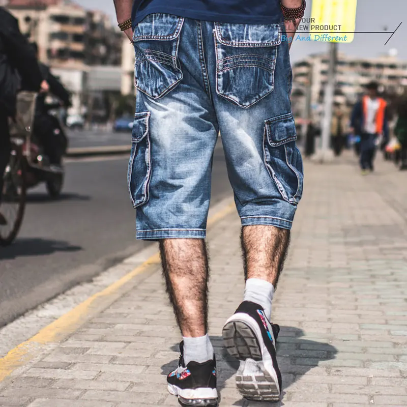 

NEW Brand Mens Big size Loose baggy Short jeans for men boy's Hip Hop Skateboard pants for Rappers Rap trousers blue hiphop